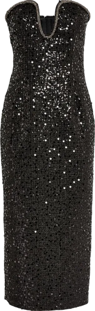 Self-Portrait Black Sequin-embellished Boucle Midi Dress UK 12