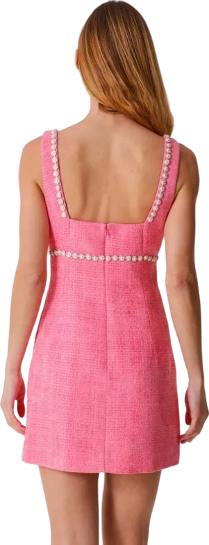 Self-Portrait Pink Bow-and Pearl Embellished Boucle V-neck Mini Dress BNWT UK 6