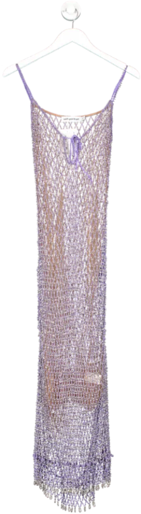 Self Portrait Purple Beaded Fishnet Midi Dress UK 8