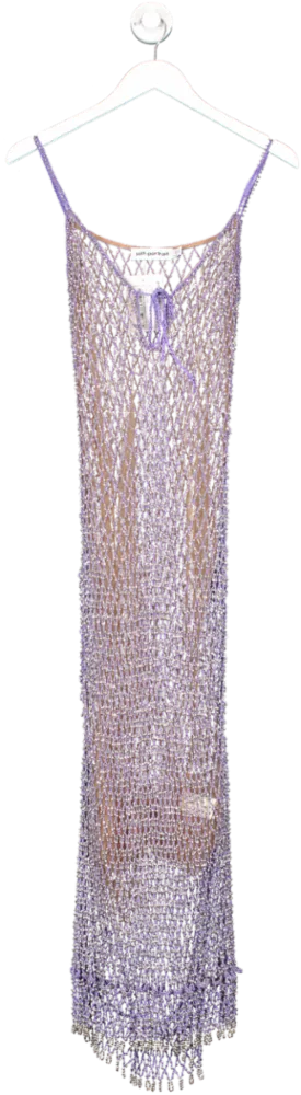 Self Portrait Purple Beaded Fishnet Midi Dress UK 8