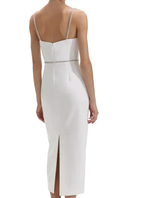 Self-Portrait White Bow-tie Crystal-embellished Crepe Mini Dress BNWT UK 16