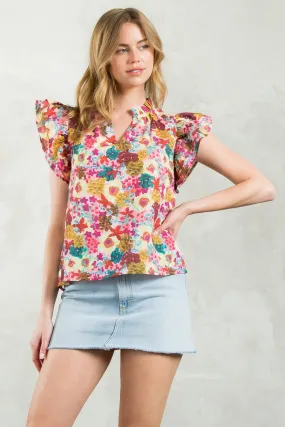 Shauna Flutter Sleeve Floral THML Top