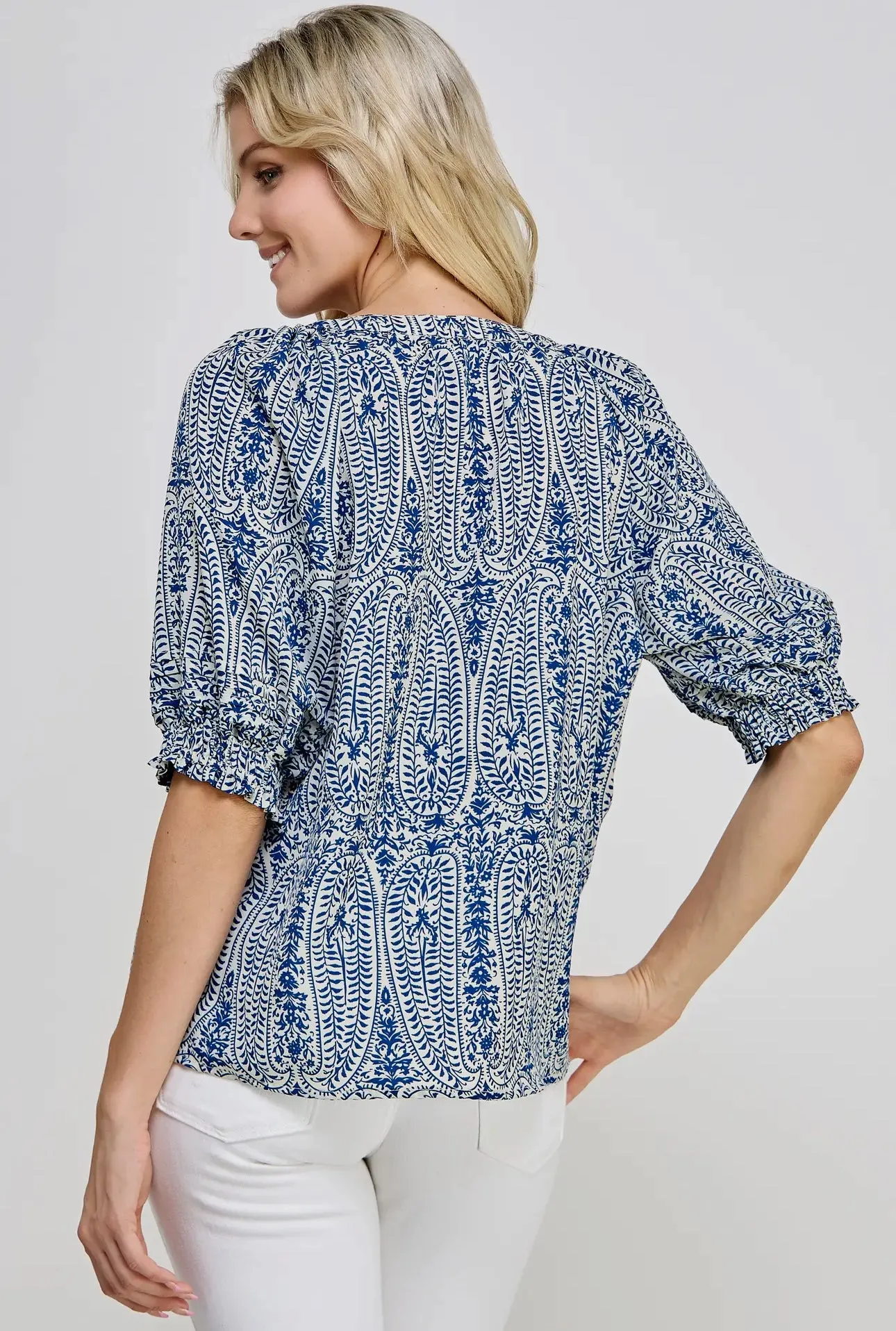 Shelley Blue Printed Paisley Ellison Top