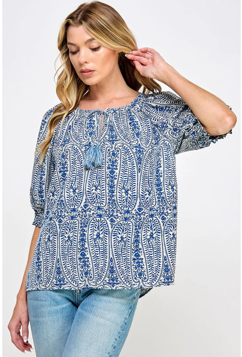 Shelley Blue Printed Paisley Ellison Top