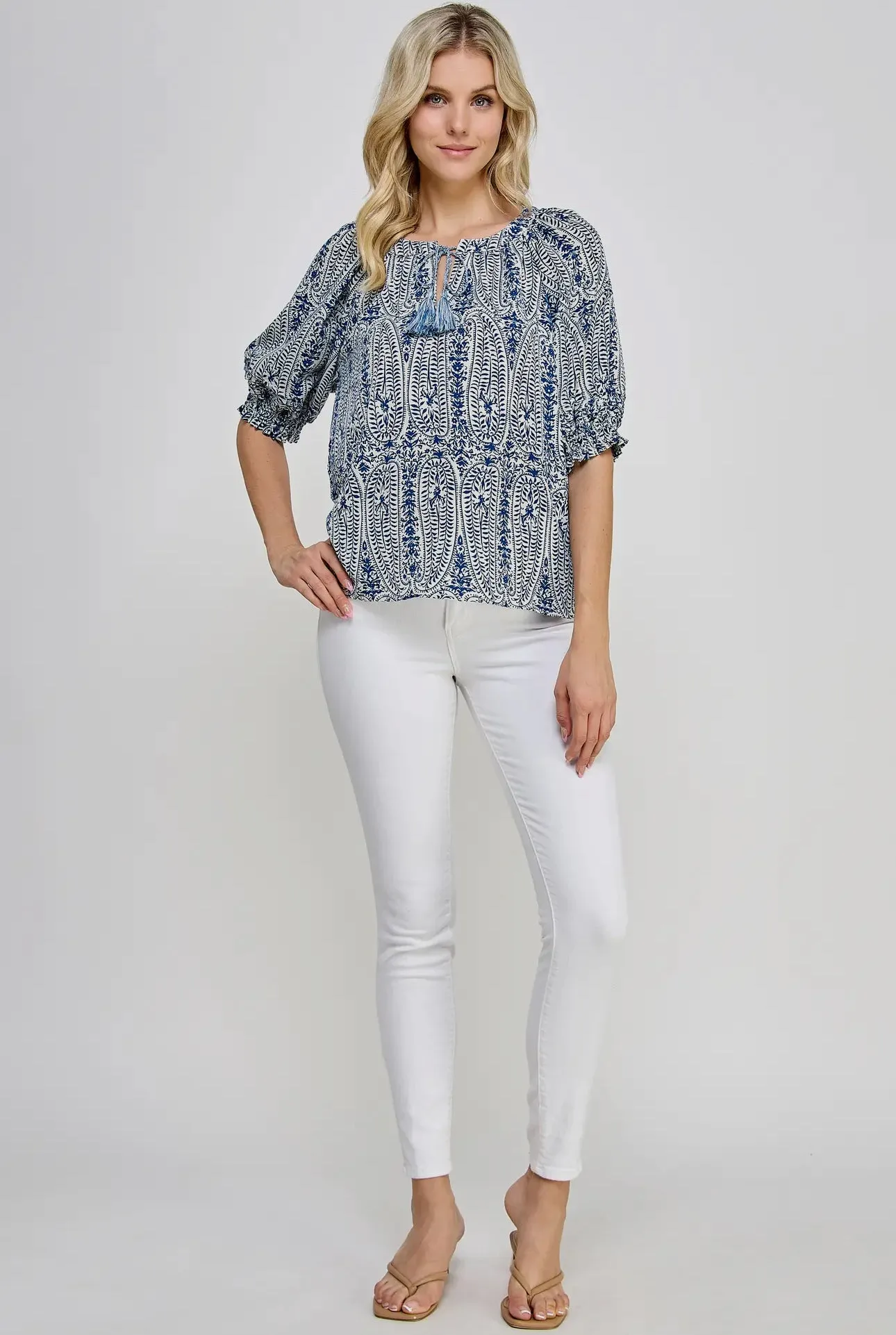 Shelley Blue Printed Paisley Ellison Top