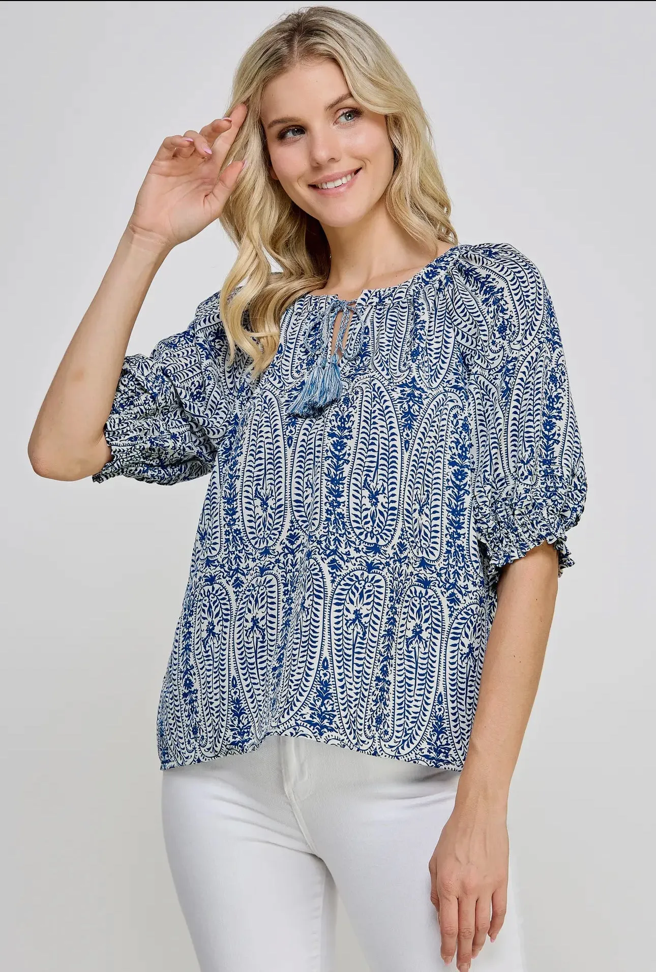 Shelley Blue Printed Paisley Ellison Top