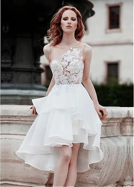 Short Hi-Lo Mini Beach Wedding Dress