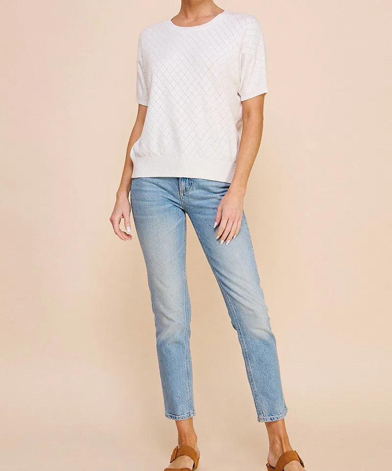 Short Sleeve Pointelle Top - Off White