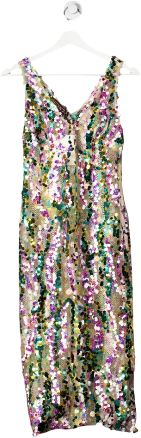 siedres Multicoloured Rhode - V-neck Sheer Sequined Dress UK XS