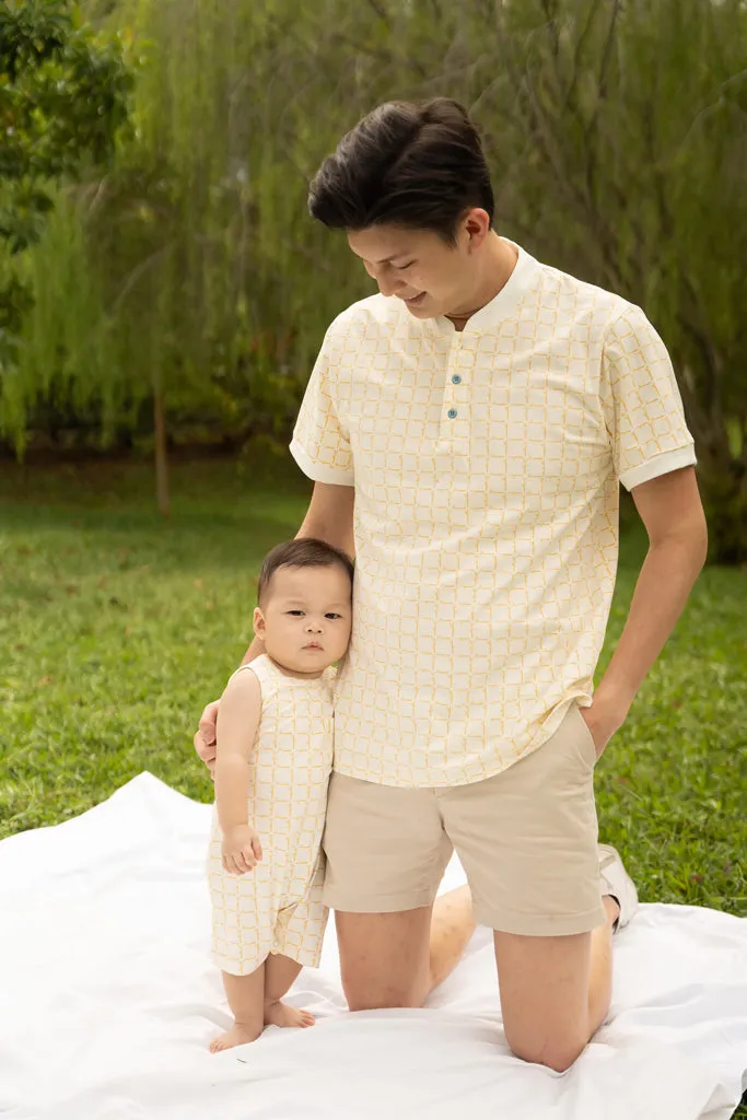 Sleeveless Romper - Cream Bamboo Tiles