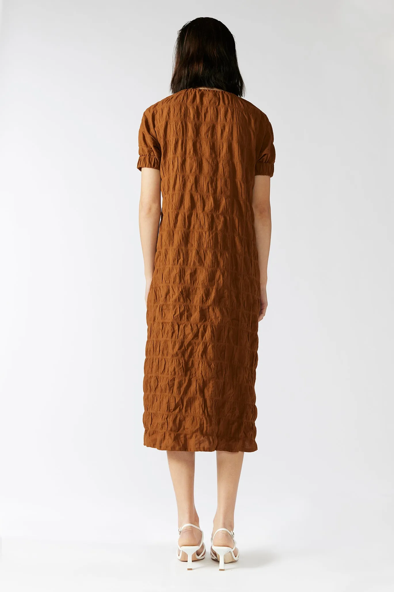 TERRACOTTA DRESS [ Burnt Orange Cotton, Short Sleeves ]