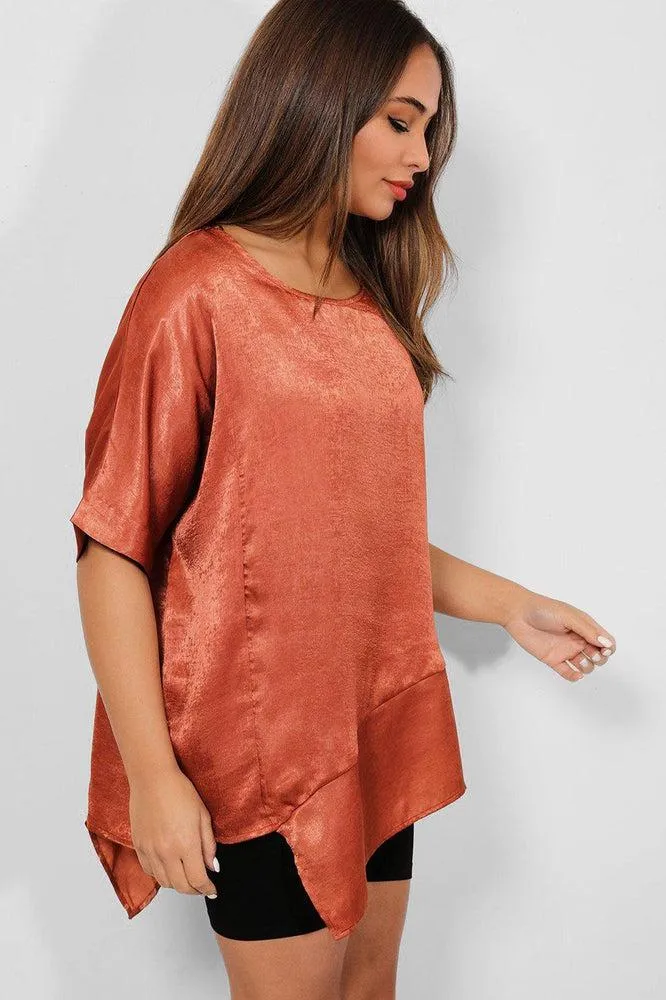 Terracotta Satin Asymmetric Top