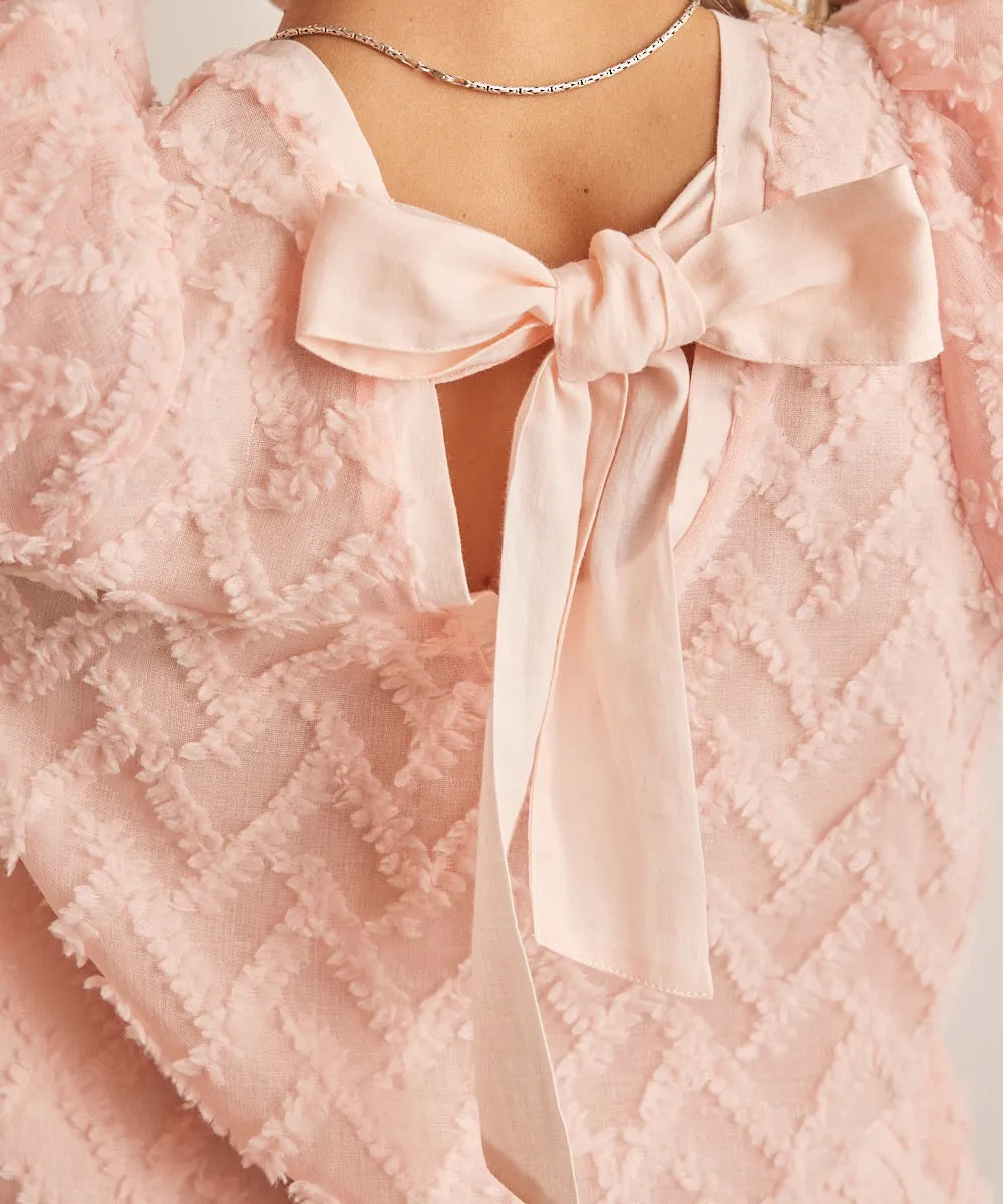 Textured Blouse with Back Tie - Soft Peach