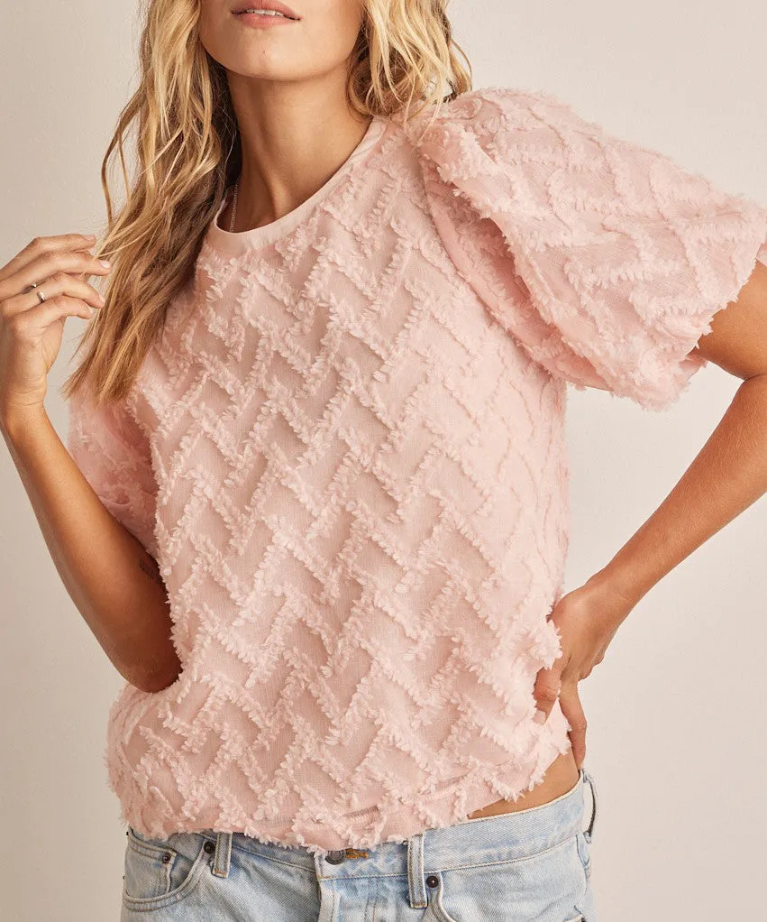 Textured Blouse with Back Tie - Soft Peach