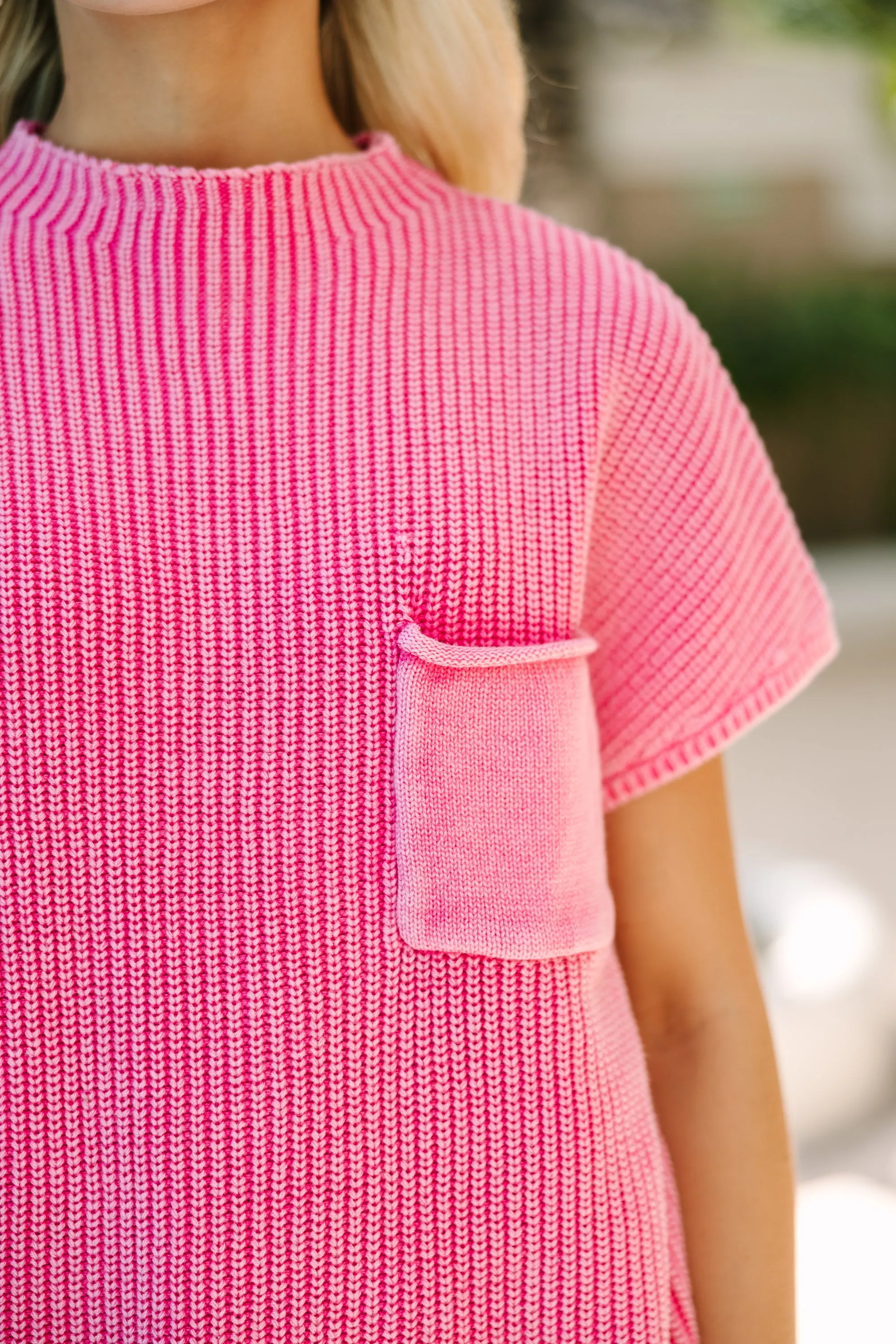 Think It Through Fuchsia Pink Short Sleeve Sweater