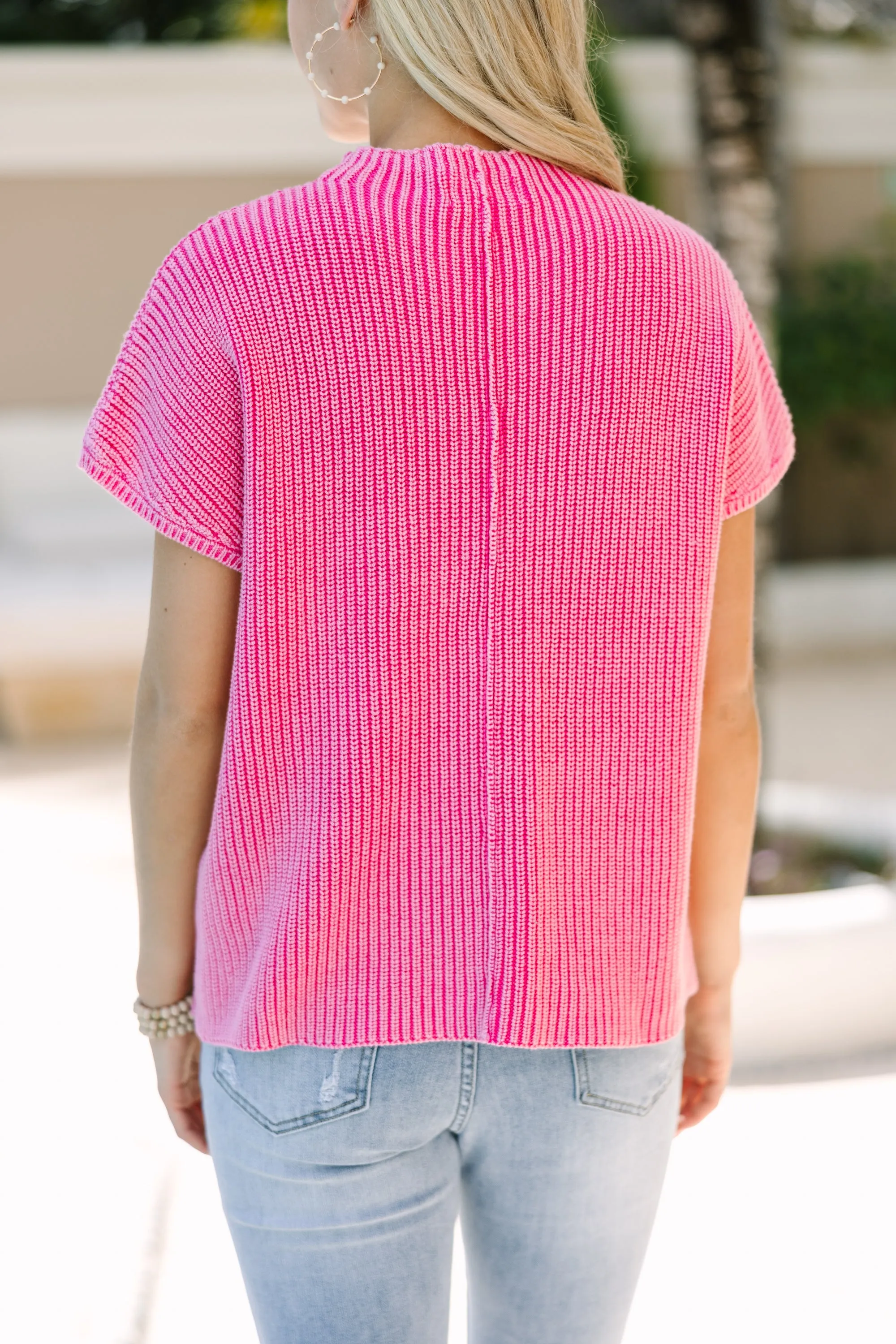 Think It Through Fuchsia Pink Short Sleeve Sweater