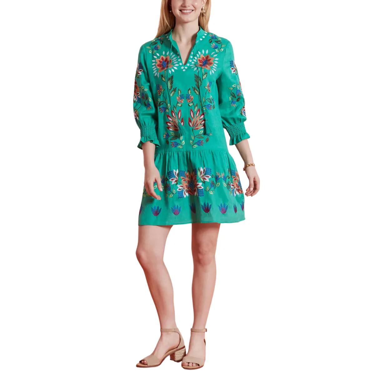 Tyler Boe Niki Embroidered Linen Dress - Parakeet