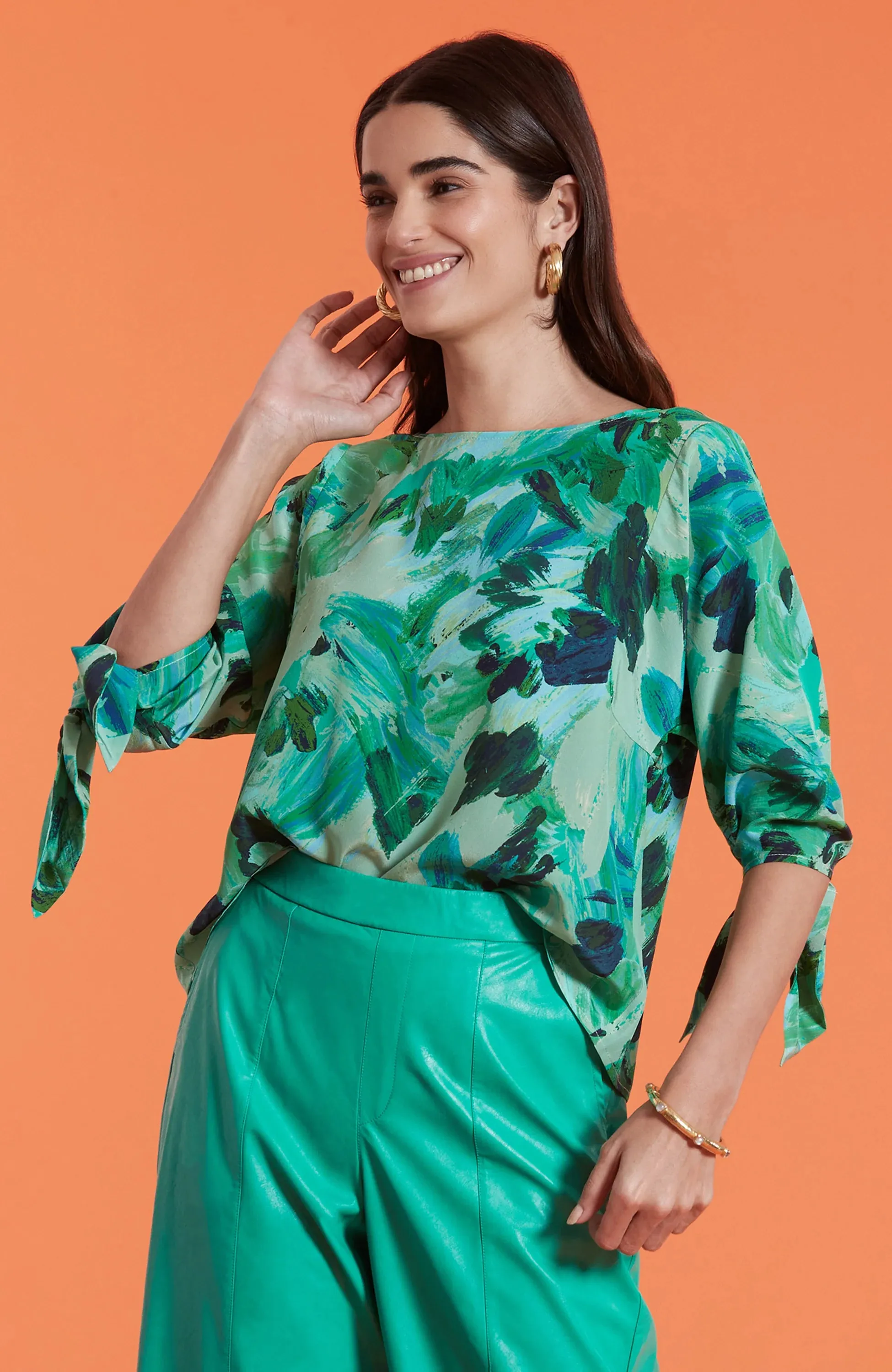 Tyler Boe Trina Silk Top - Green Wave