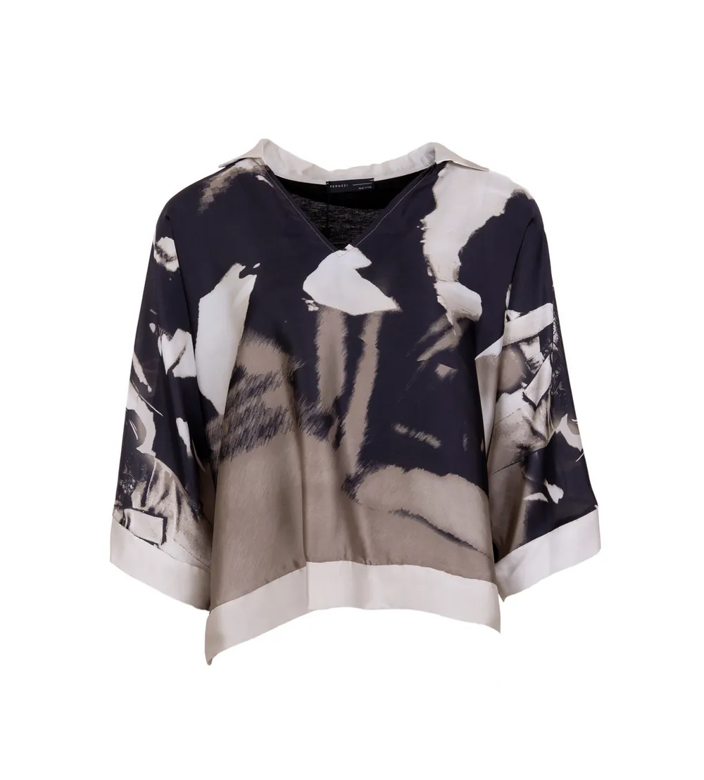 W23204 Abstract Print Kimono Top