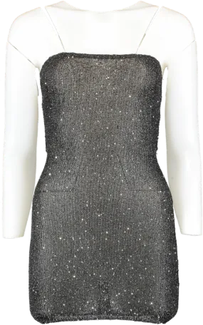 White Fox Black Knit Sequin Dress UK XXS