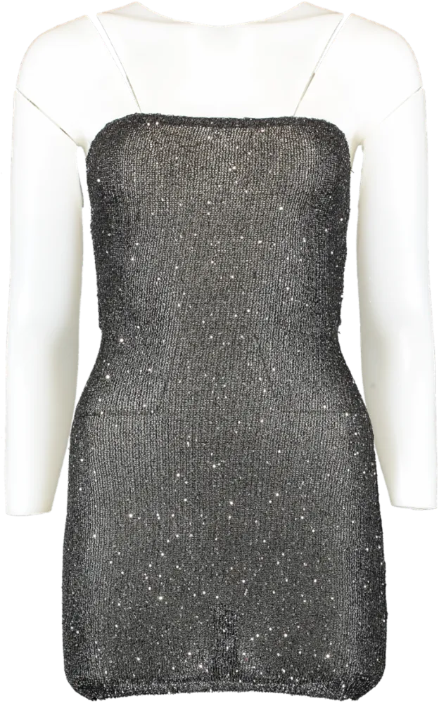 White Fox Black Knit Sequin Dress UK XXS