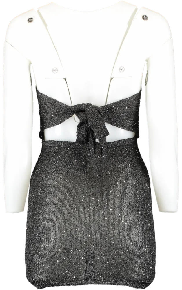 White Fox Black Knit Sequin Dress UK XXS