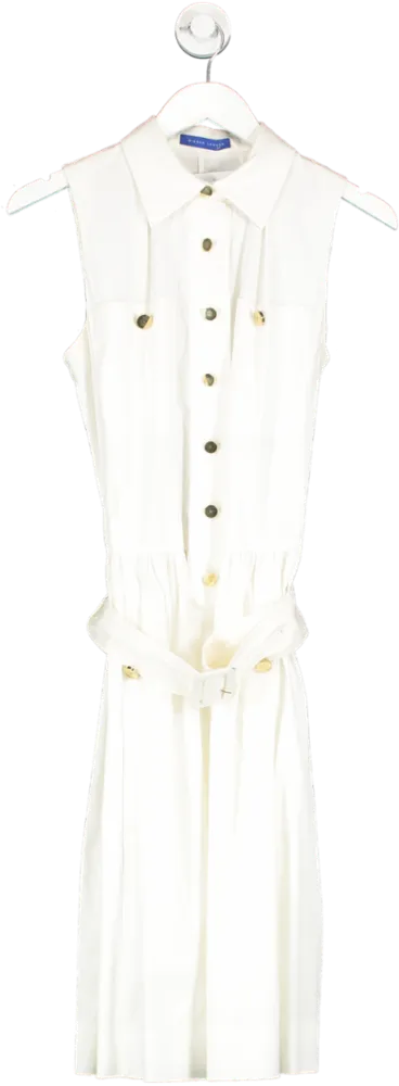 Winser London White Belted Button Front Dress UK 8