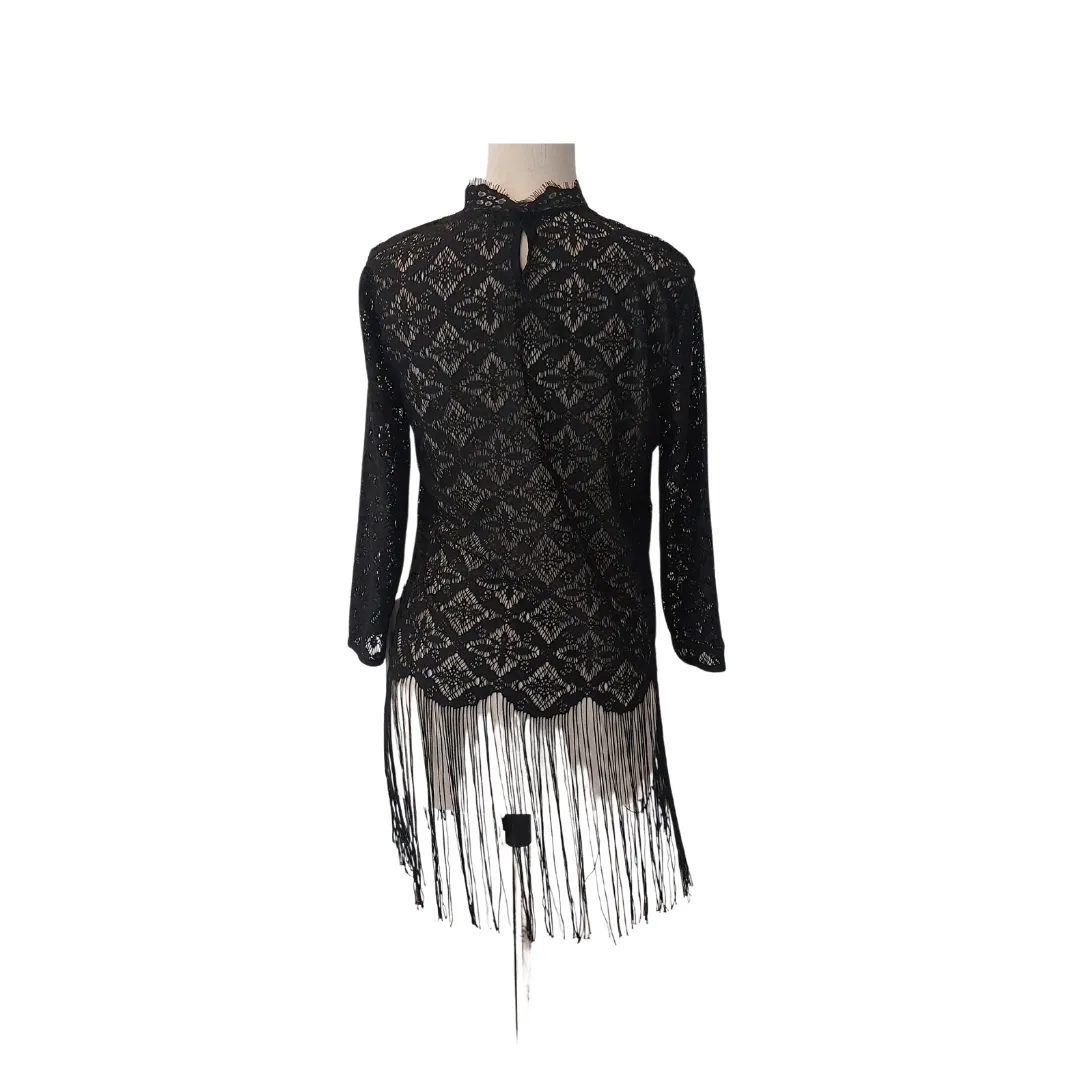 ZARA Black Lace Fringe Top | Brand New |