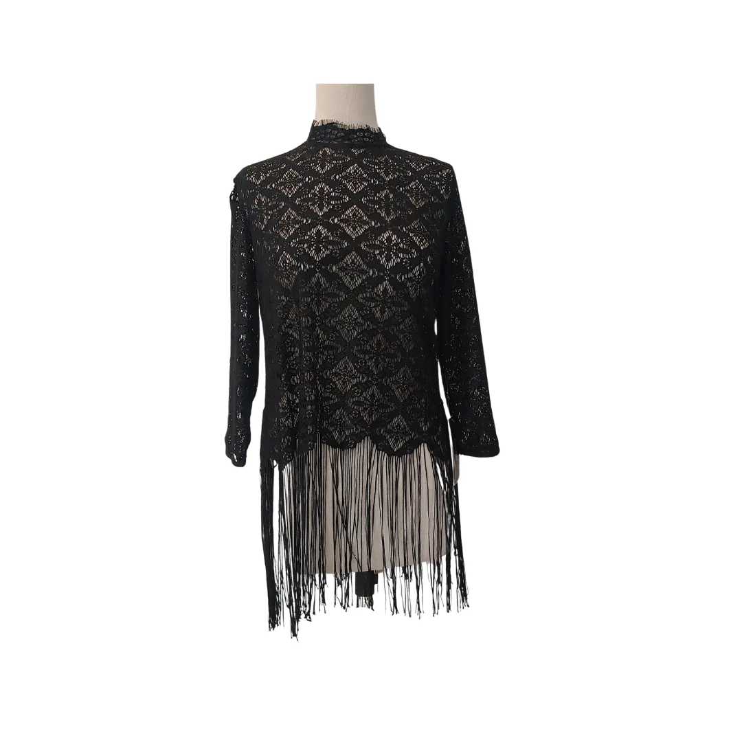 ZARA Black Lace Fringe Top | Brand New |