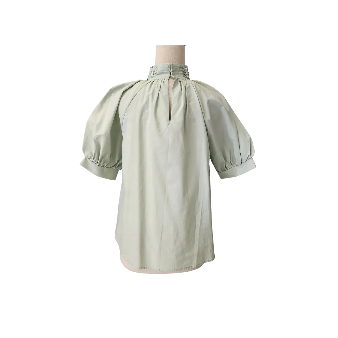 ZARA Mint Green Pearls and Puffed Sleeves Top | Brand New |