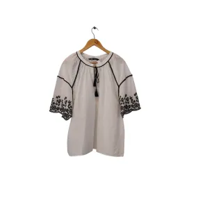 ZARA White with Black Embroidery Blouse | pre Loved |